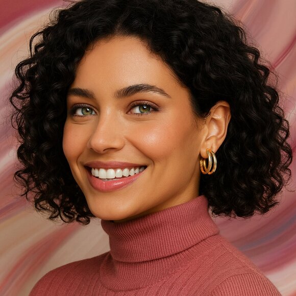 ๐Minimalist Double C Hoop Earrings 18K Gold Plated Stainless Steel Trending - Picture 3 of 14